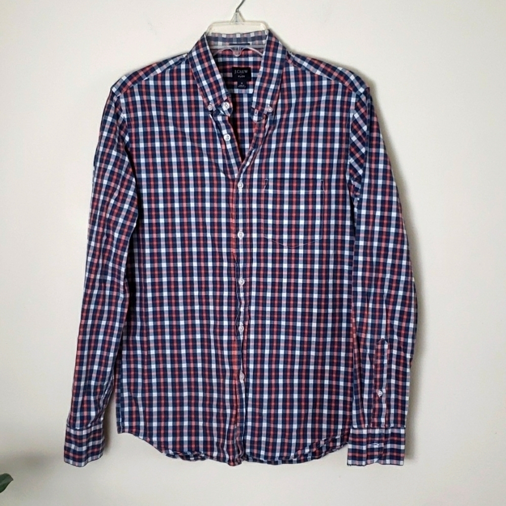 J crew factory plaid button down shirt, collar, slim fit, flex, Men size medium